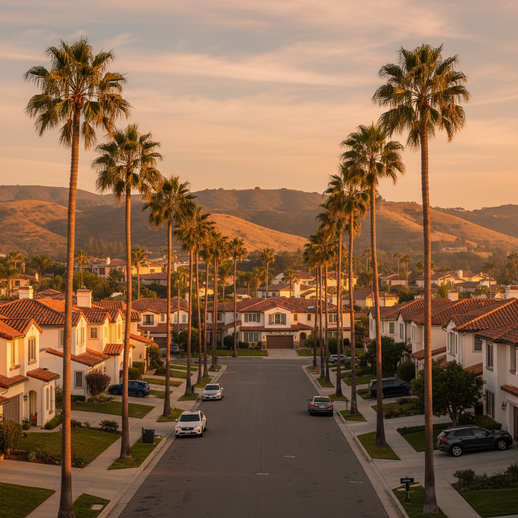 Orange County neighborhood at golden hour